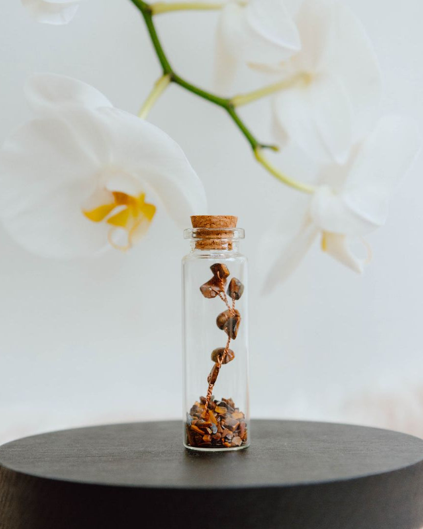 Wish bottle happy birthday card tiger eye tree