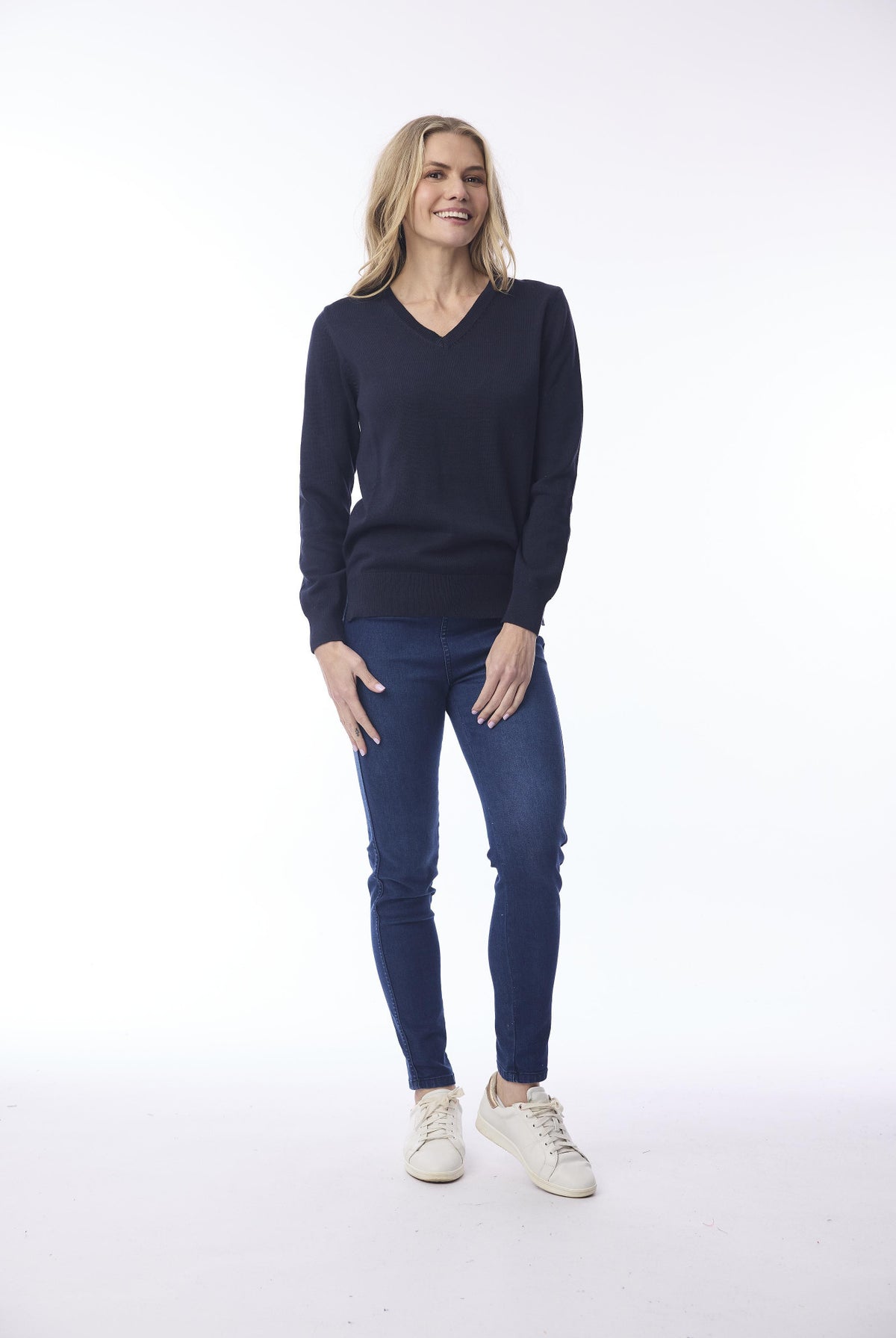 Knit Jumper V Neckline Navy