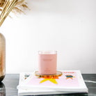 Pink leather porcelain peony candle