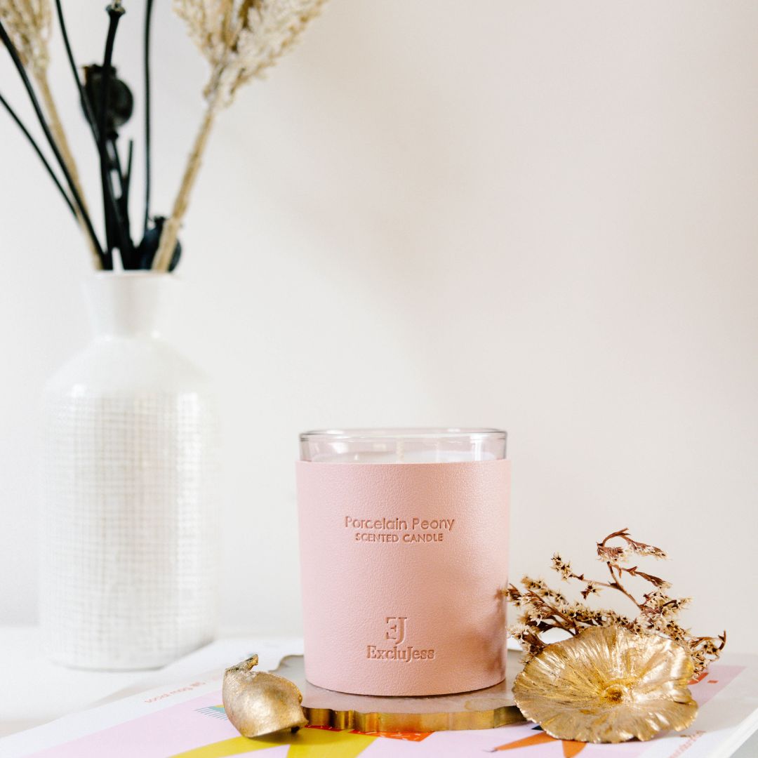 Pink leather porcelain peony candle, foto 9