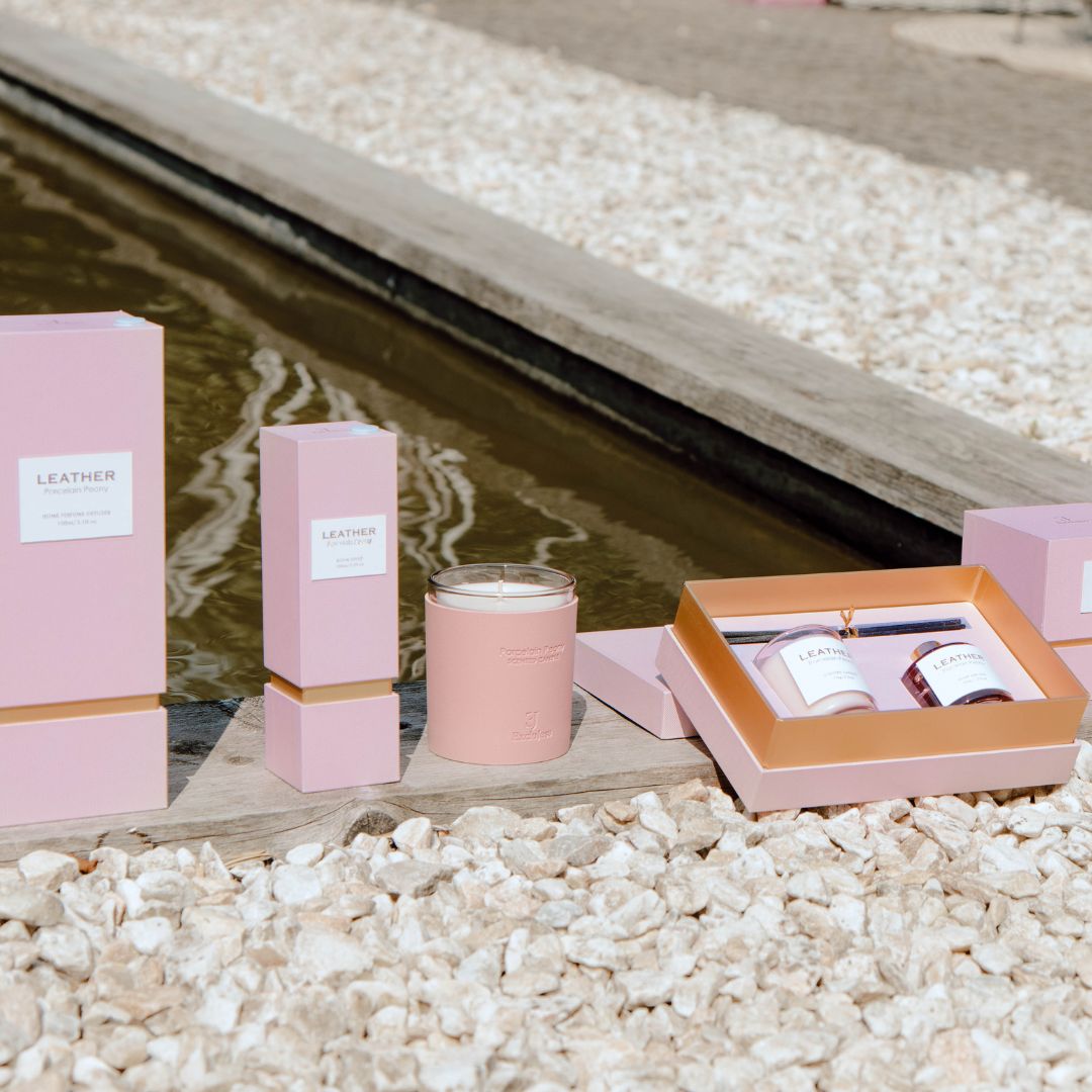 Pink leather porcelain peony candle, foto 6