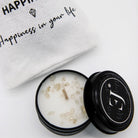 Quote kaars in blik - Happiness in your life (klein formaat), foto 3