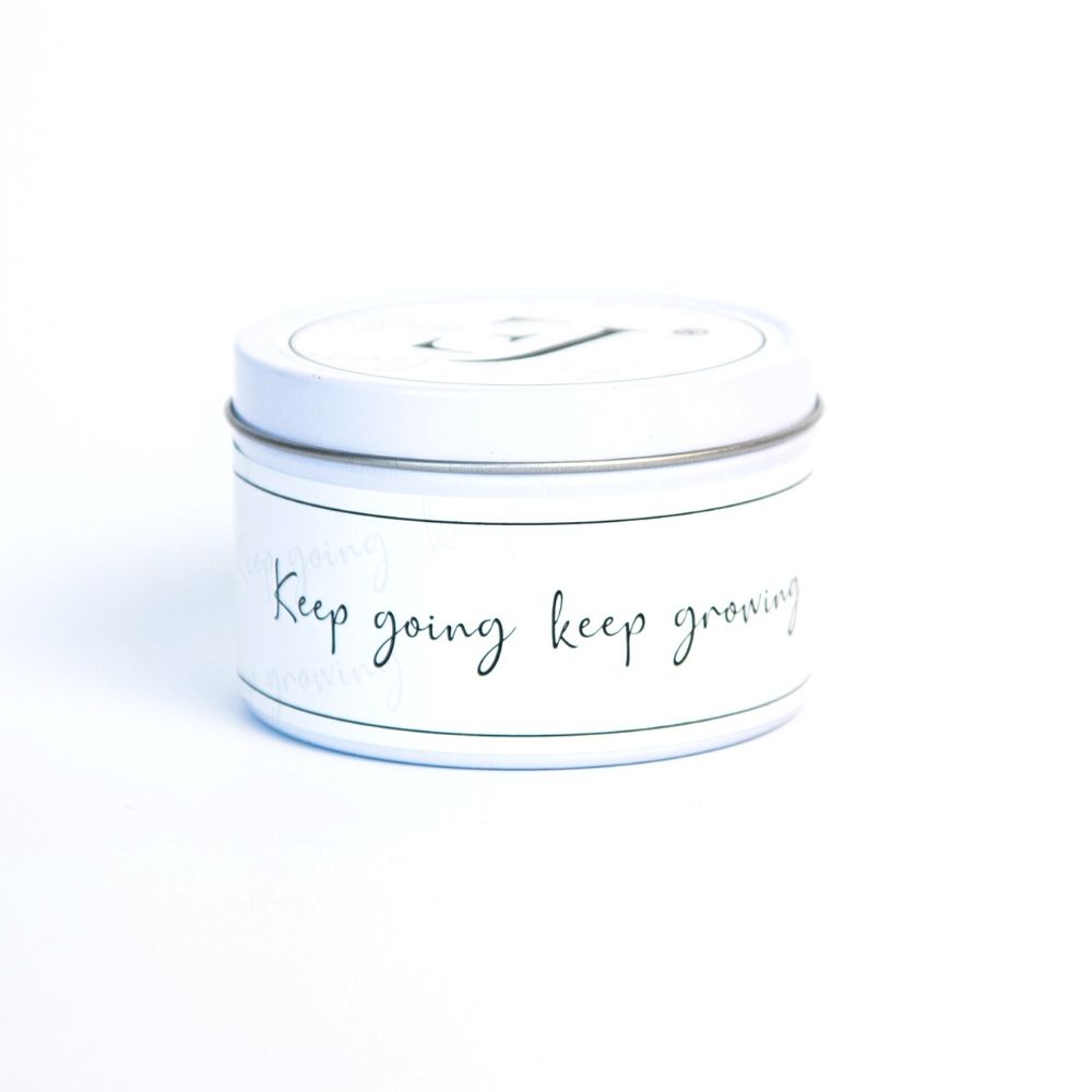 Quote kaars in blik - Keep going keep growing