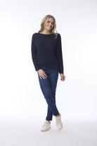 Knit Top Boat Neck Long Slv Navy