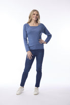 Knit Jumper Square Neckline Denim Melange
