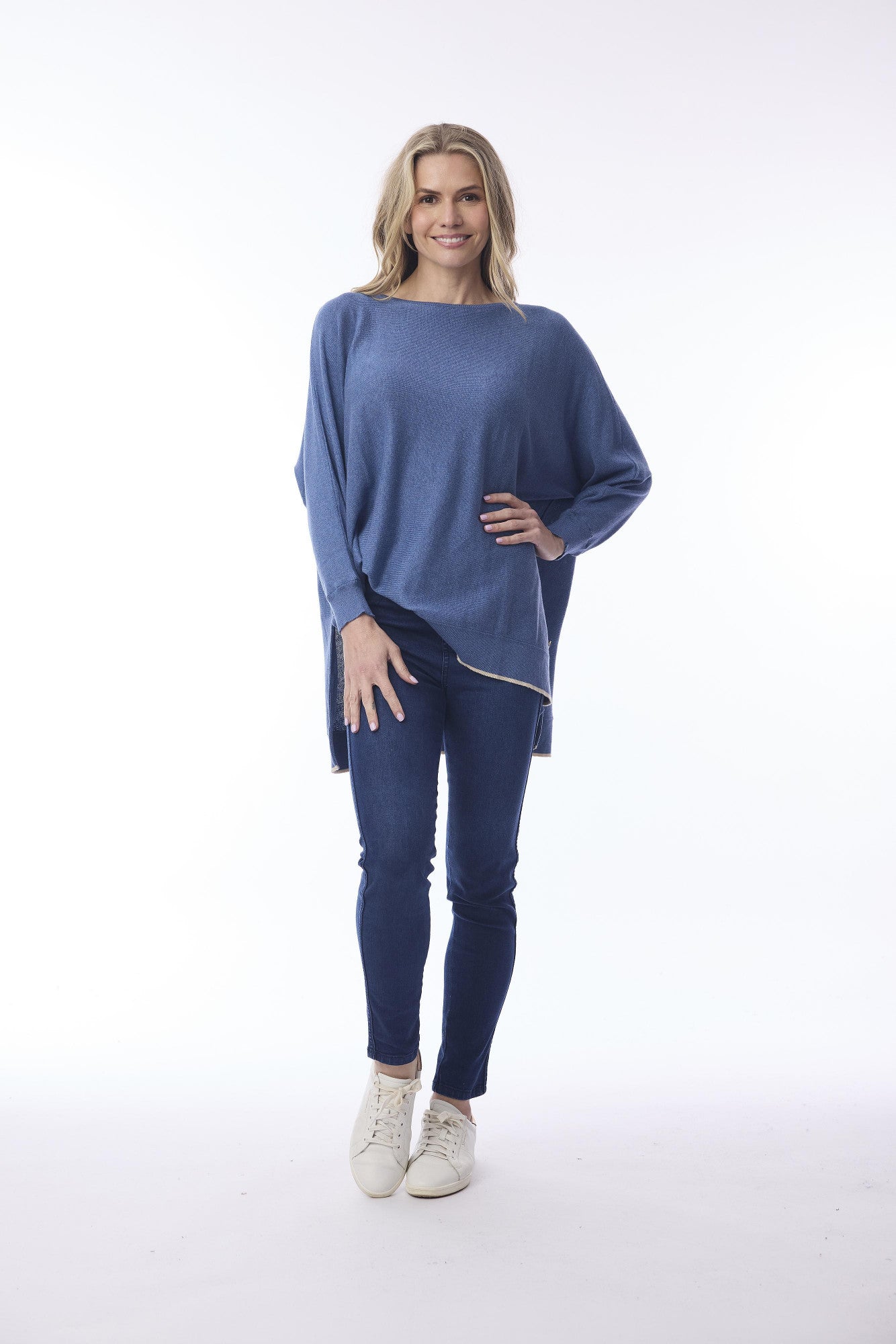 Knit Top Oversize Denim Melange