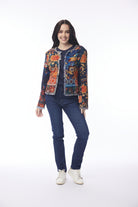 Jacket Cropped Fringed Digital Embroidery