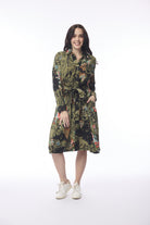 Keqioa Dress Collar Tie Waist Print